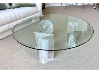 Mid-Century Modern Charles Hollis Jones Beveled Glass And Lucite Base Cocktail Table