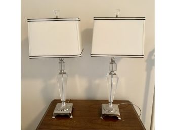 Elegant Pair Of Modern Crystal Glass Table Lamps