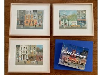Rare And Coveted Set Of 3 Michel Delacroix Signed Framed Screenprint Lithographs With Book