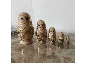Rare Set Of 5 Handmade Russian Nesting Dolls