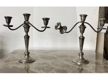 Pair Of Gorham Sterling Silver Weighted Candelabras Candle Holders