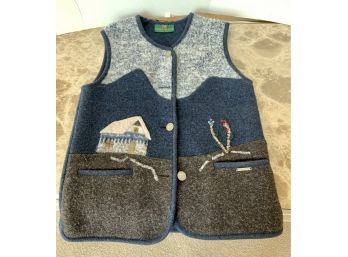 Giesswein Embroidered 100 Boiled Wool Vest  Made In Austria