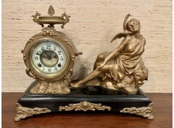 Timeless French Empire Large Bronze Mantel Clock With Woman Statue