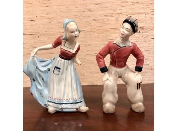 Rare Signed Goldscheider Austrian Deco Hand Painted Figurines Of A Danish Boy And Girl