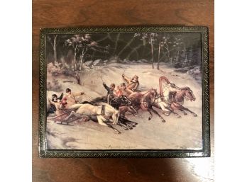 Timeless Hand Painted Vintage Jewelry Box Or Cigar Box Winter Scene
