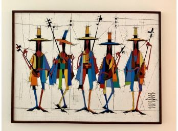 Original Signed Jean Nerfin Painting Of Five Musicians After Picasso