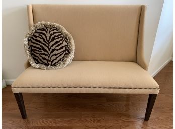 Camel Colored Upholstered Bench Settee With Pillow