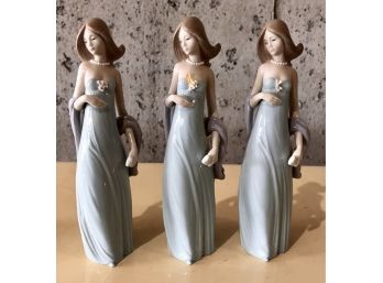 Rare And Timeless Trio Of  Lladro Porcelain Women Bridesmaids Figurines