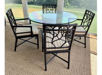 Ficks Reed 4 Bamboo Chairs And Round Glass Table With Cement Base