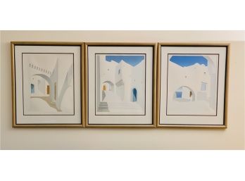 Set Of 3 Large Signed And Numbered Limitied Edition Lithographs Of Patmos Greece