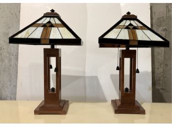 Pair Of  Tiffany Style Matching Table Lamps