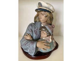 Ultra Rare Vintage Very Large Lladro Bust Of Woman With Captain's Hat And Child