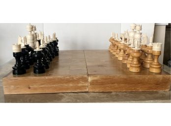Vintage Chess Set With Carved Chessboard Pieces A La The Queen's Gambit