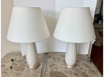 Decorator's Dream Pair Of Off-White Ceramic Designer Table Lamps