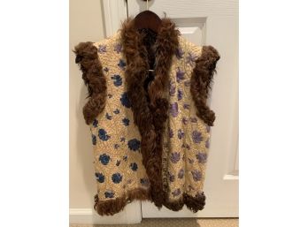 Magnificent Reversible Embroidery Shearling Fur Vest Size Small