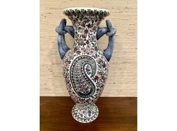 Stunning And Rare $3500 Tall Gien French Porcelain Hand Painted Urn
