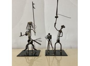 Pair Of Brutalist Mid Century Modern Metal Wire Sculptures Art