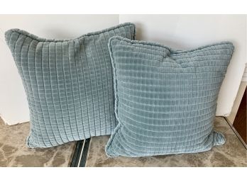 Pair Of Wedgewood Blue Designer Velvet Pillows 22' By 22'