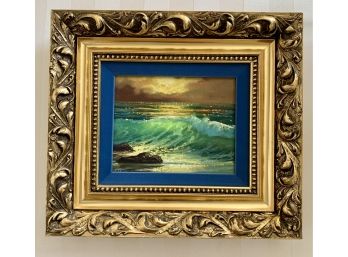 Signed Seascape Oil Painting In Giltwood Frame By The Artist Violet Parkhurst