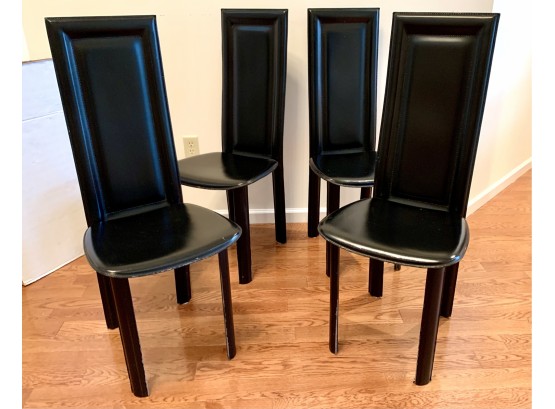 Set Of 4 Black Grassi Italian Bellini Style Modern Cab Leather Dining Chairs