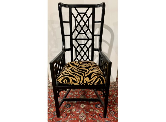 Chinese Chippendale Black Lacquered Arm Chair