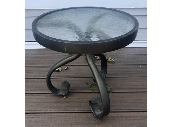 Small Outdoor Side Table With Glass Top And Iron Base