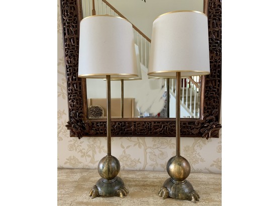 Pair Of Tall Metal Buffet Lamps With Bronze And Gold Finish