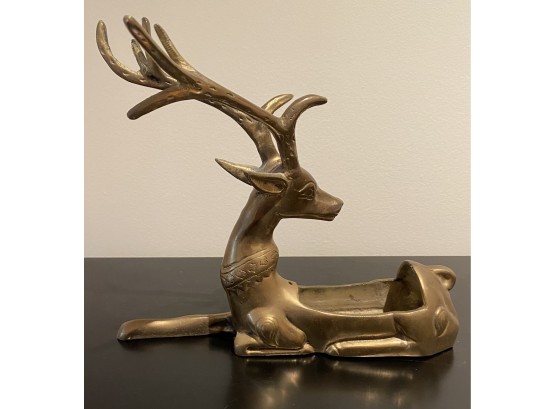 Vintage Patinated Brass Reindeer Trinket Holder