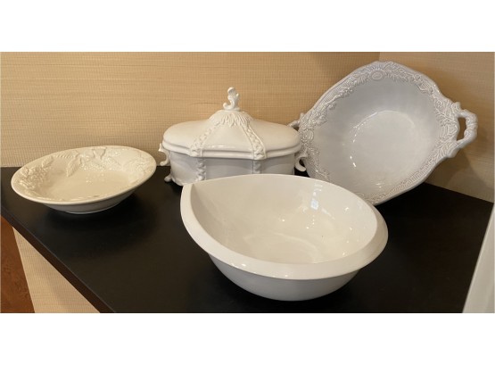 Four White Porcelain Serving Bowls