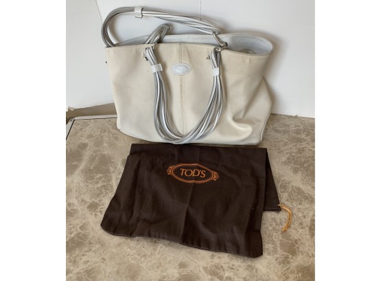 Tods Cream Colored Leather Handbag