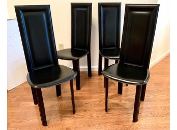 Set Of 4 Black Grassi Italian Bellini Style Modern Cab Leather Dining Chairs