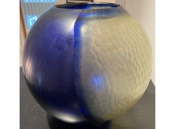 Contemporary Italian Two Tone Circular Vase With Blue And Silver