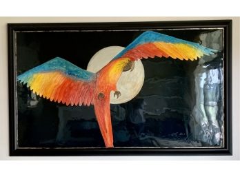 Large 70' X 43' Lacquered Parrot Painting Signed
