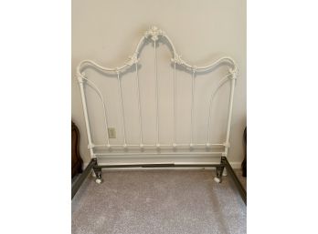 Vintage French White Cast Iron Full Headboard Bed
