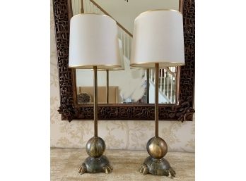 Pair Of Tall Metal Buffet Lamps With Bronze And Gold Finish