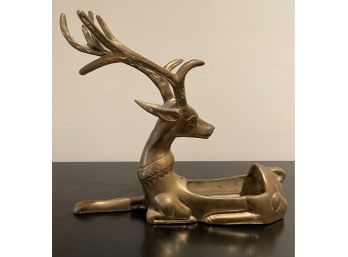 Vintage Patinated Brass Reindeer Trinket Holder