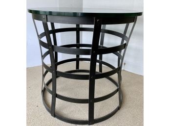 Mid Century Modern Brutalist Glass Top Metal Cylinder Table