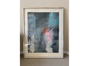 Large Framed Mid-Century Modern Abstract Monotype Signed By Lamar Briggs