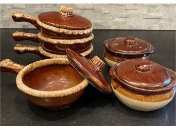 Rare Set Of Six Hull Oven Proof USA Crock Bowls With Four Covers
