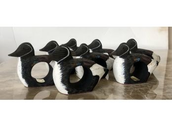 Set Of 8 Carved Wood Mallard Ducks Napkin Rings