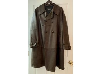Mens $2400 Giorgio Armani Black Label Olive Leather Coat L-XL Made In Italy