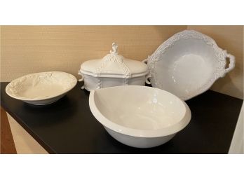 Four White Porcelain Serving Bowls