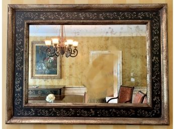 Large Chinoiserie Style Black And Silver Mirror