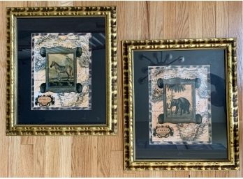 Two African Safari Themed Framed Prints, Zebra And Elephant