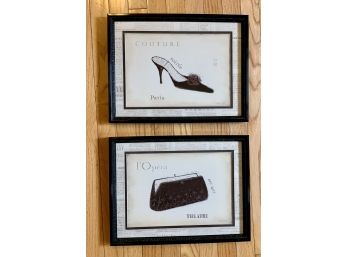 Two French Black And White Fashion Illustrations Framed