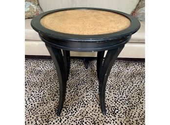 Round Black End Table With Faux Ostrichskin Top