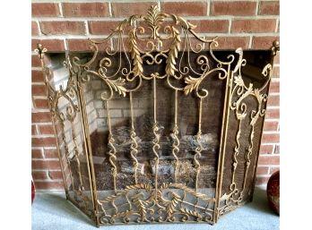 Decorative Gold Wrought Iron Folding Fireplace Screen That Expands