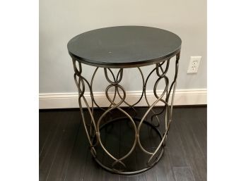 Round Metal Sculptural End Table With Black Top