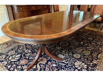 Magnificent Henkel Harris Mahogany Pedestal Dining Table With Two Leaves Expandable To 10.5 Feet