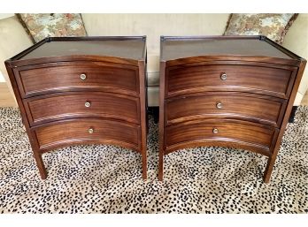 Architectural Pair Of Curved Three Drawer Chests, Nightstands